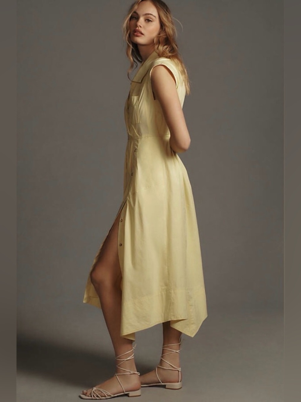 Pilcro Reworked Wrap Midi Dress by Anthropologie – Soft Yellow Wrap Shirt Dress - Picture 12 of 13